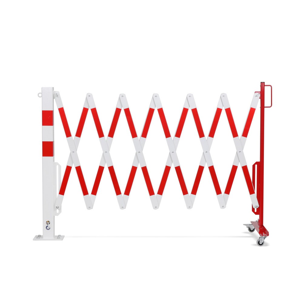 Produktabbildung Nr. 12: dancop Scherengitter, 1 Rollenfuss, 1 Absperrpfosten, Breite 4.000 mm, rot/weiss