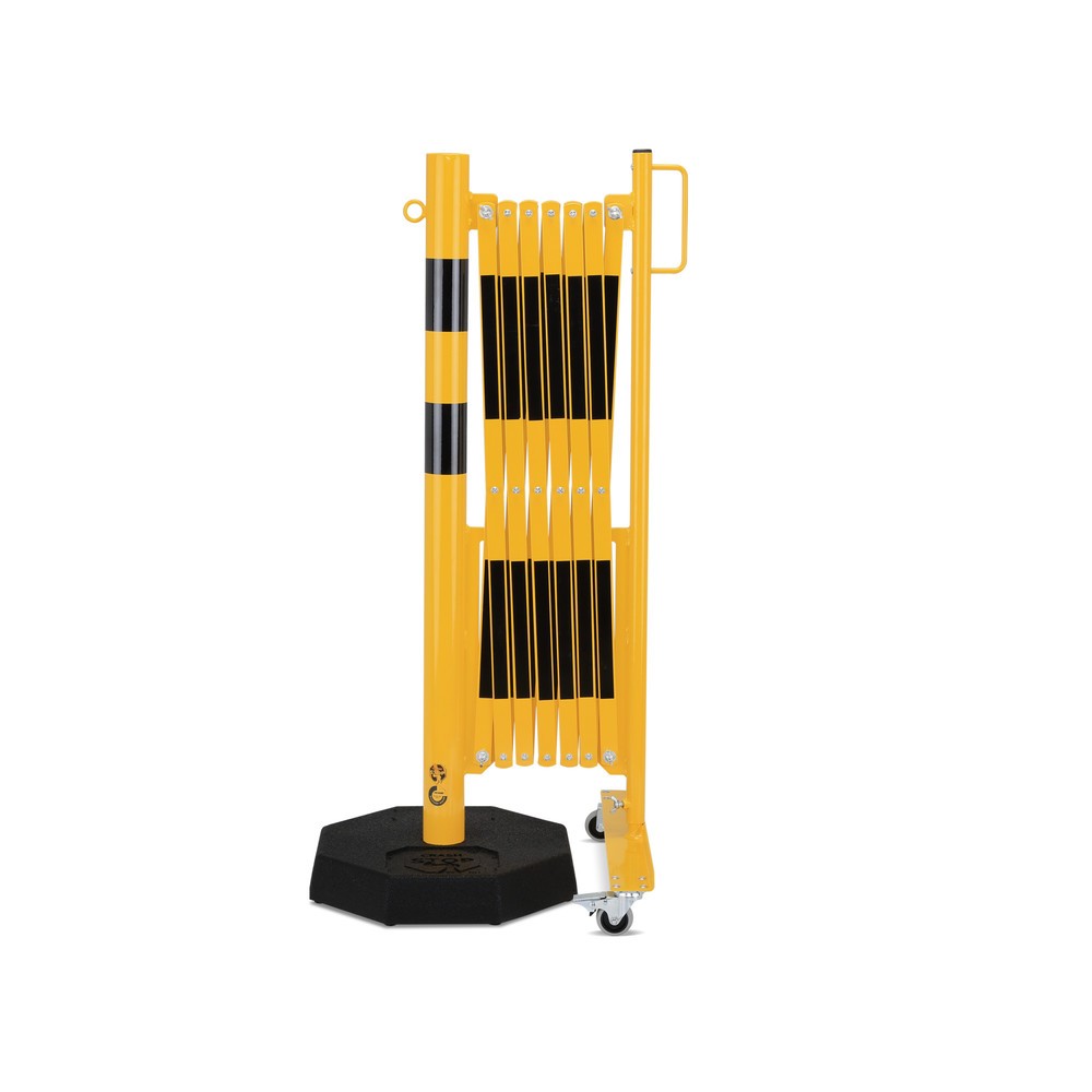 Produktabbildung Nr. 1: dancop Scherengitter, 1 Rollenfuss, 1 Standpfosten, Breite 3.600 mm, gelb/schwarz