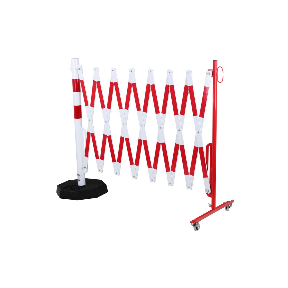 Produktabbildung Nr. 2: dancop Scherengitter, 1 Rollenfuss, 1 Standpfosten, Breite 4.000 mm, rot/weiss
