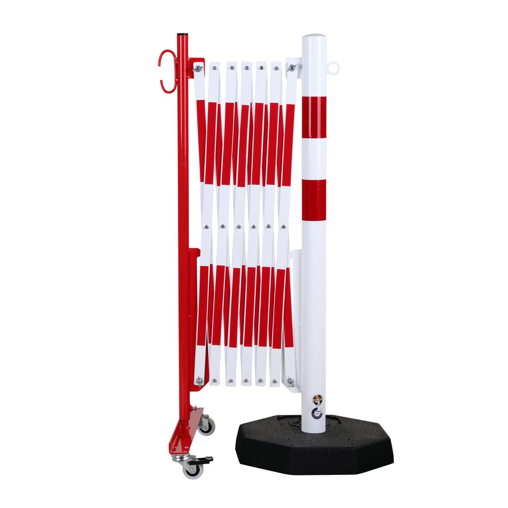 Produktabbildung Nr. 3: dancop Scherengitter, 1 Rollenfuss, 1 Standpfosten, Breite 3.600 mm, rot/weiss