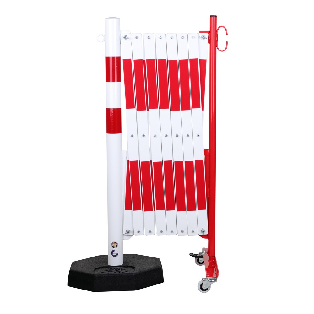 Produktabbildung Nr. 3: dancop Scherengitter, 1 Rollenfuss, 1 Standpfosten, Breite 4.000 mm, rot/weiss