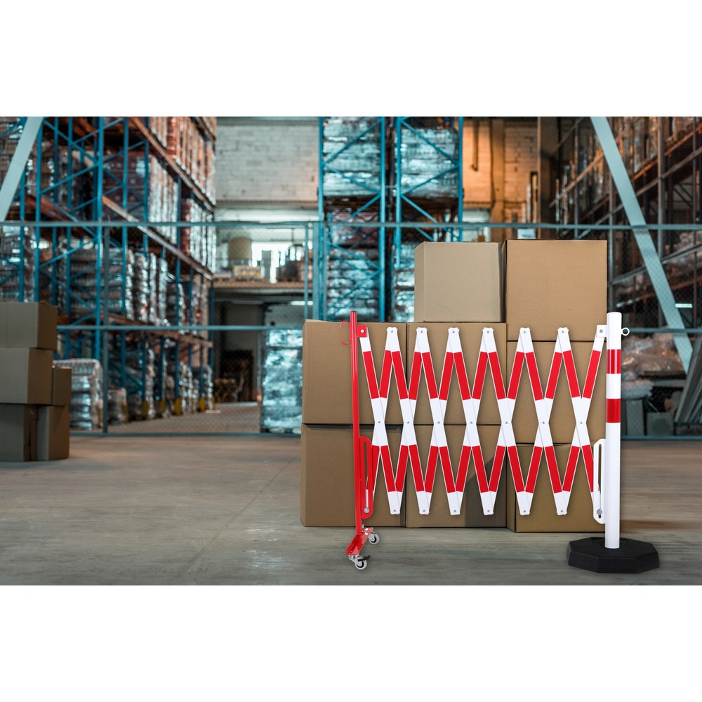 Produktabbildung Nr. 4: dancop Scherengitter, 1 Rollenfuss, 1 Standpfosten, Breite 4.000 mm, rot/weiss