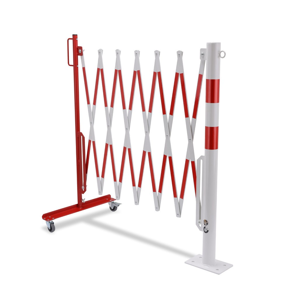 Produktabbildung Nr. 6: dancop Scherengitter mit Sperrpfosten, Ø 60 mm, Breite 3.600 mm, rot/weiss