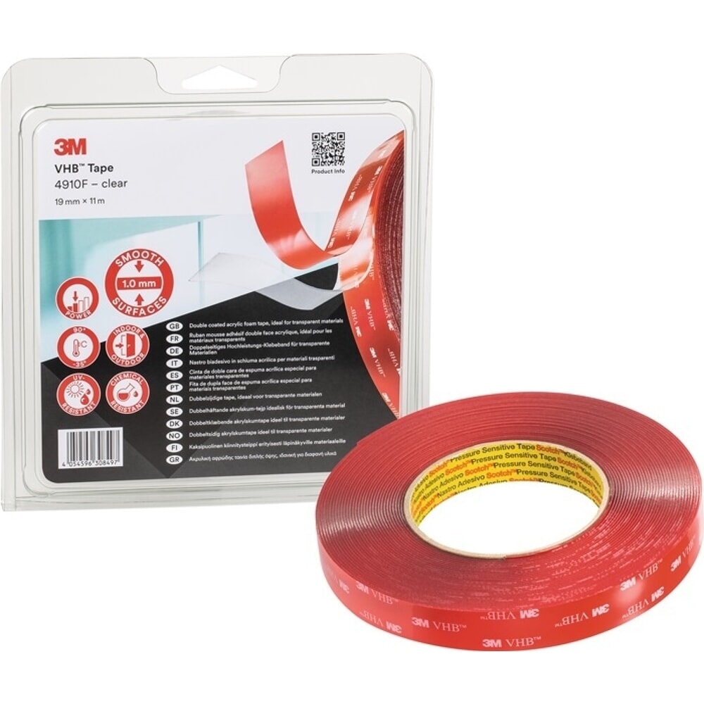 Produktabbildung: 3M™ Montageband VHB Tape 4910F, Länge 11 m Breite 19 mm, transparent, Rolle