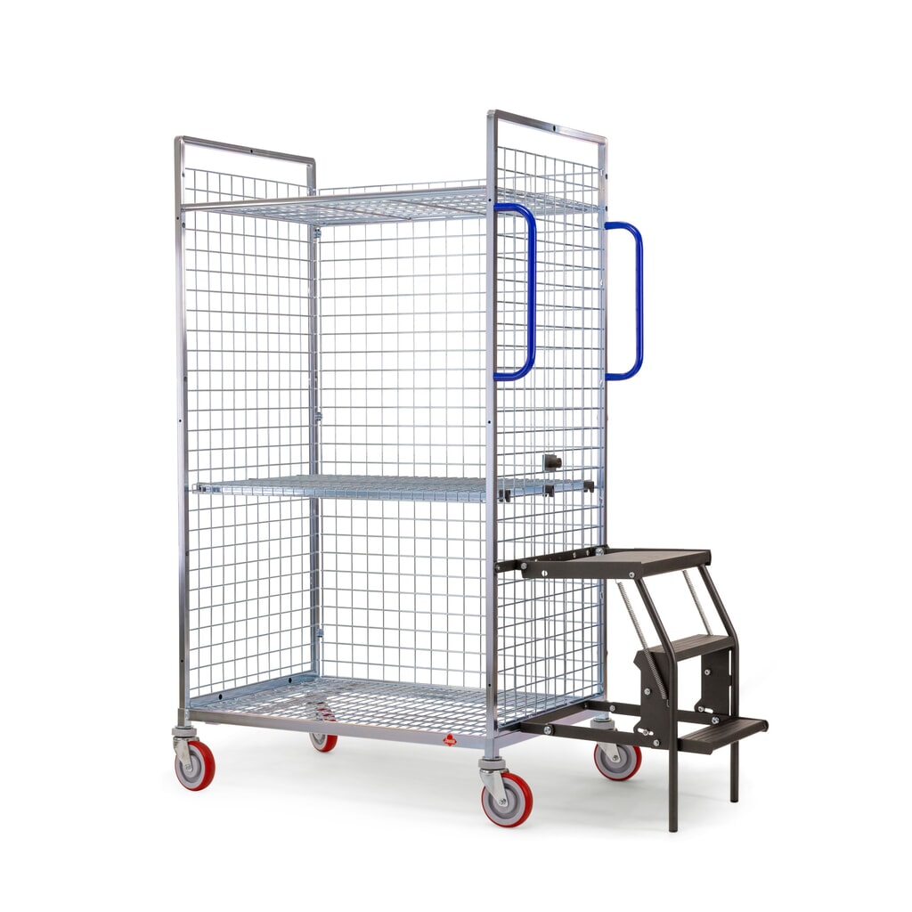 Ameise® Kommissionierwagen AK-M, 3 Gitterwände, inkl. 1 Zwischenboden, HxBxT 1.625 x 500 x 1.330 mm Produktabbildung Nr. 2: Ameise® Kommissionierwagen AK-M, 3 Gitterwände, inkl. 1 Zwischenboden, HxBxT 1.625 x 500 x 1.330 mm