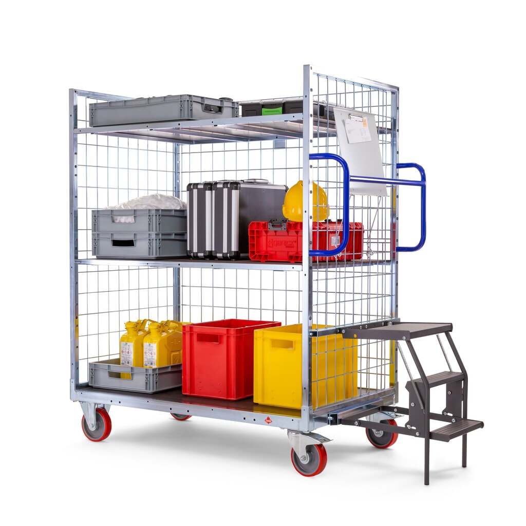 Ameise® Kommissionierwagen AK-XL, 3 Gitterwände, inkl. 1 Zwischenboden, HxBxT 1.605 x 830 x 1.330 mm Produktabbildung Nr. 5: Ameise® Kommissionierwagen AK-XL, 3 Gitterwände, inkl. 1 Zwischenboden, HxBxT 1.605 x 830 x 1.330 mm