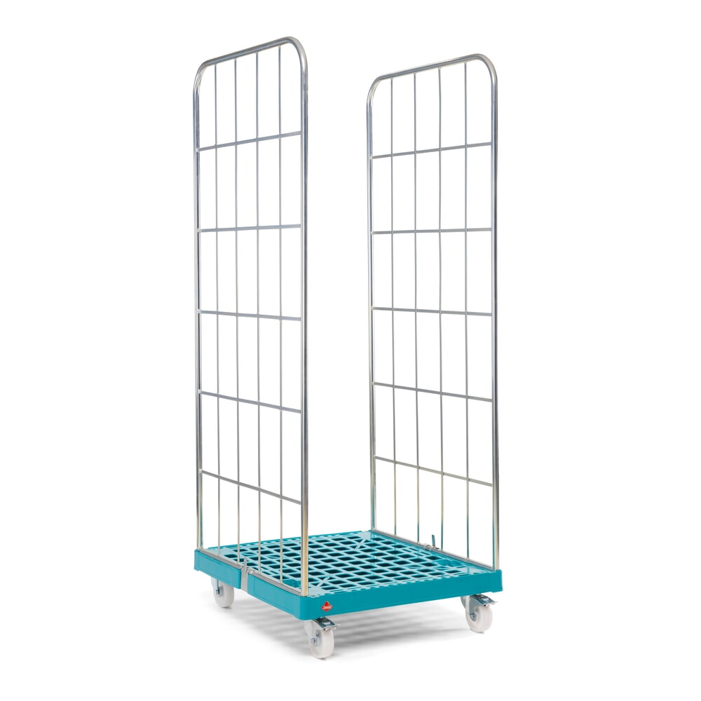 Produktabbildung: Ameise® Rollbehälter, 2-seitig, grobmaschig, galvanisch verzinkt, Kunststoff-Rollplatte, HxBxT 1.640 x 724 x 815 mm