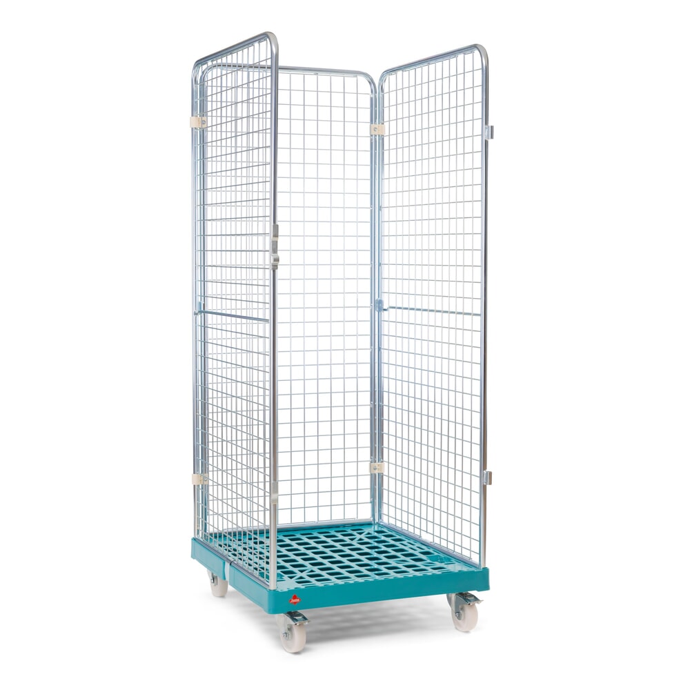 Produktabbildung: Ameise® Rollbehälter, 3-seitig, feinmaschig, galvanisch verzinkt, Kunststoff-Rollplatte, HxBxT 1.810 x 724 x 815 mm