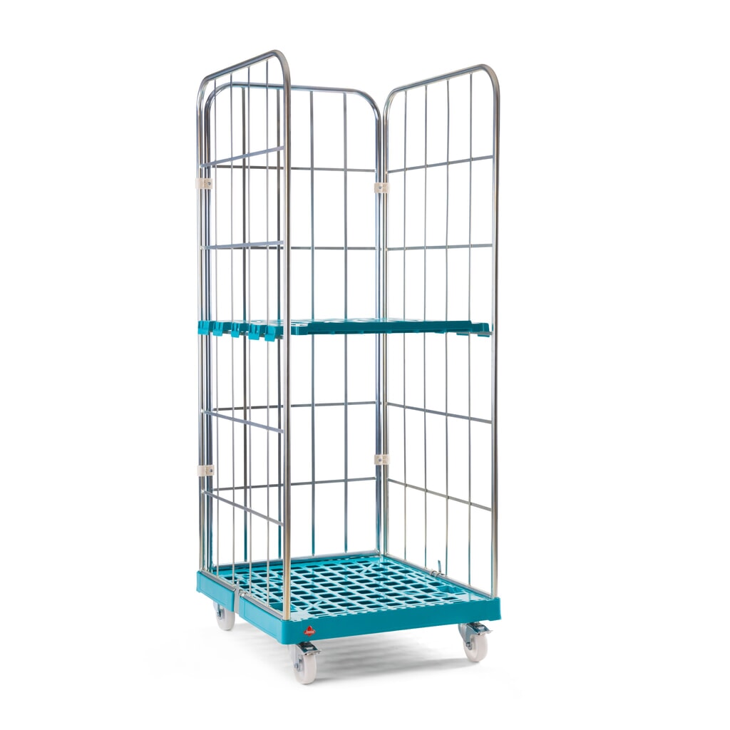 Produktabbildung Nr. 2: Ameise® Rollbehälter, 3-seitig, grobmaschig, galvanisch verzinkt, Kunststoff-Rollplatte, HxBxT 1.640 x 724 x 815 mm