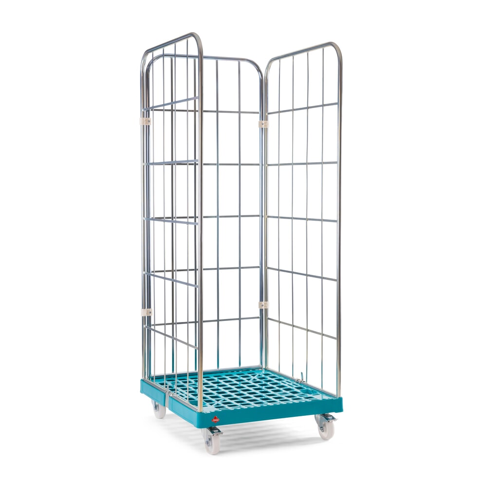 Produktabbildung: Ameise® Rollbehälter, 3-seitig, grobmaschig, galvanisch verzinkt, Kunststoff-Rollplatte, HxBxT 1.640 x 724 x 815 mm