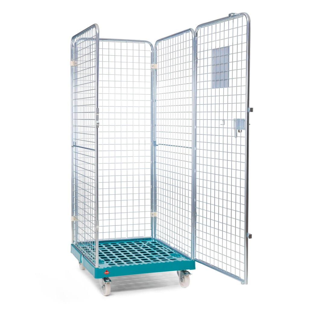 Produktabbildung: Ameise® Rollbehälter, 4-seitig, feinmaschig, galvanisch verzinkt, Kunststoff-Rollplatte, HxBxT 1.810 x 724 x 815 mm