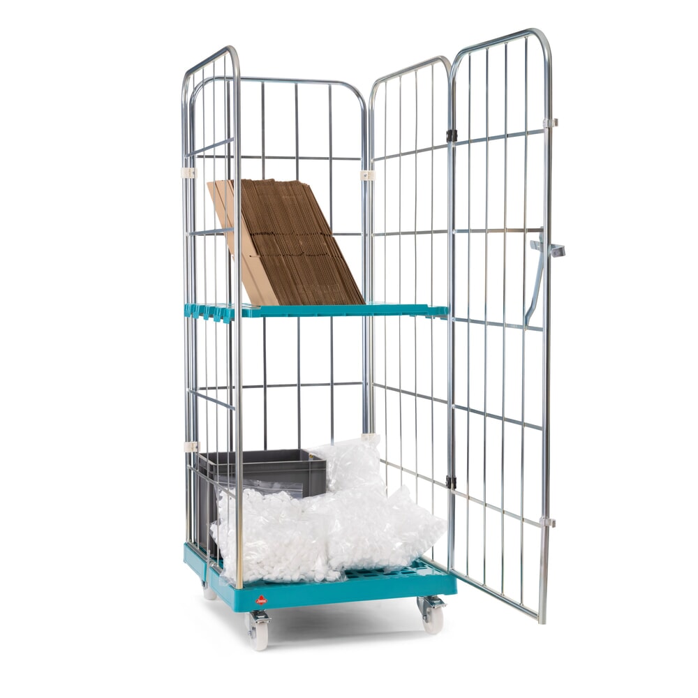 Produktabbildung Nr. 6: Ameise® Rollbehälter, 4-seitig, grobmaschig, galvanisch verzinkt, Kunststoff-Rollplatte, HxBxT 1.640 x 724 x 815 mm, mit einteiliger, schwenkbarer Vorderwand