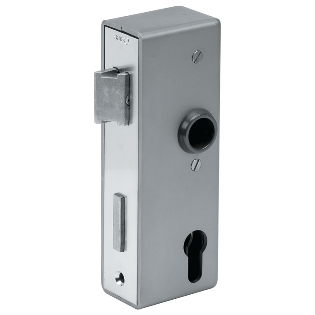 AMF Schlosskasten 141U, blank, Mass A30xB60xC172 mm, DIN links / rechts, Dornmass 40 mm Produktabbildung: AMF Schlosskasten 141U, blank, Mass A30xB60xC172 mm, DIN links / rechts, Dornmass 40 mm
