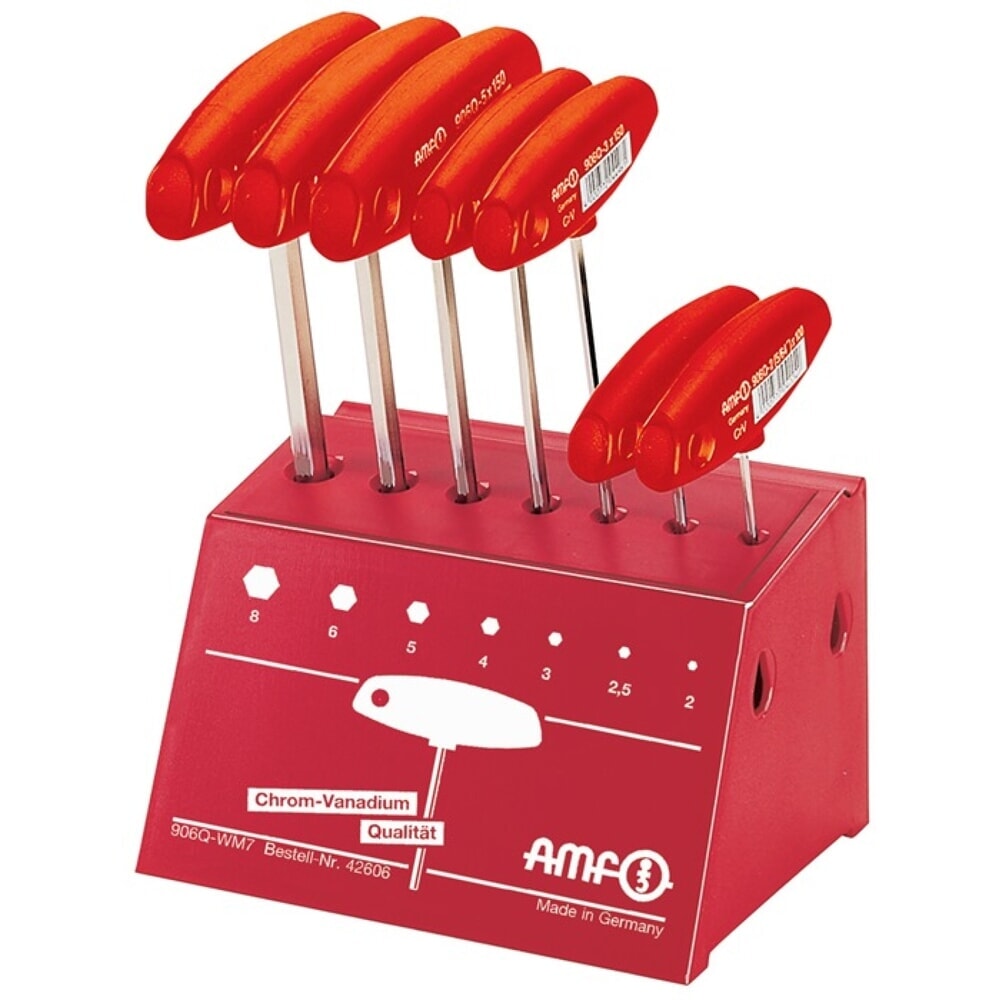 Produktabbildung: AMF Stiftschlüsselsatz 906Q WM7 7-tlg.SW 2-8 m.Quergr.im Werkbankständer