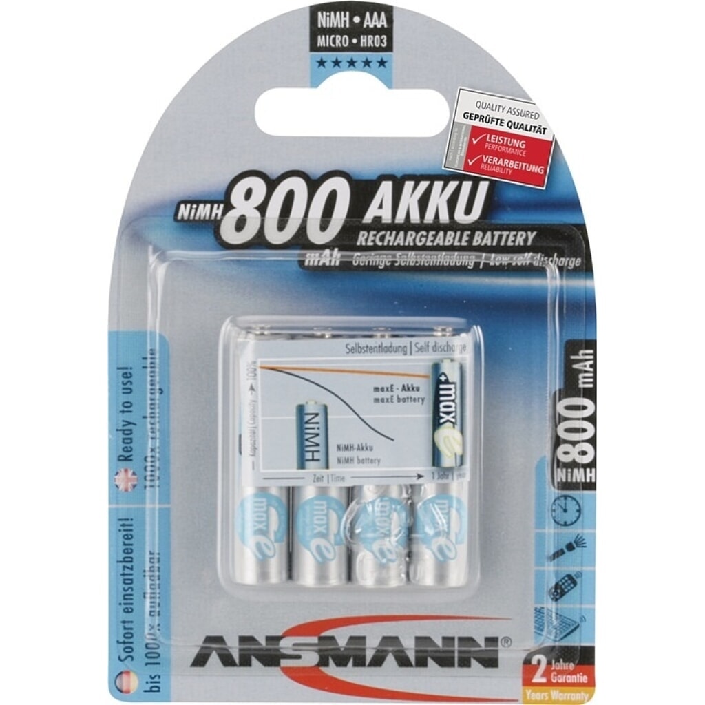 ANSMANN Akkuzelle maxE, R03-AAA-Micro HR03, 1,2 V 800 mAh, 4St./Blister, 4 Produktabbildung: ANSMANN Akkuzelle maxE, R03-AAA-Micro HR03, 1,2 V 800 mAh, 4St./Blister, 4