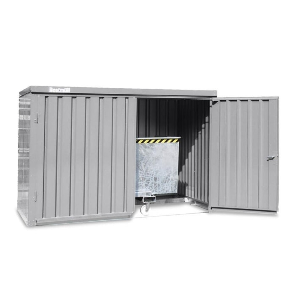 FLADAFI® Materialcontainer, verzinkt, zerlegt, 4 m², ohne Boden, HxBxT 2.115 x 2.100 x 2.170 mm, Doppelflügeltür (asymmetrische Teilung), mittig in Breitseite Produktabbildung: FLADAFI® Materialcontainer, verzinkt, zerlegt, 4 m², ohne Boden, HxBxT 2.115 x 2.100 x 2.170 mm, Doppelflügeltür (asymmetrische Teilung), mittig in Breitseite