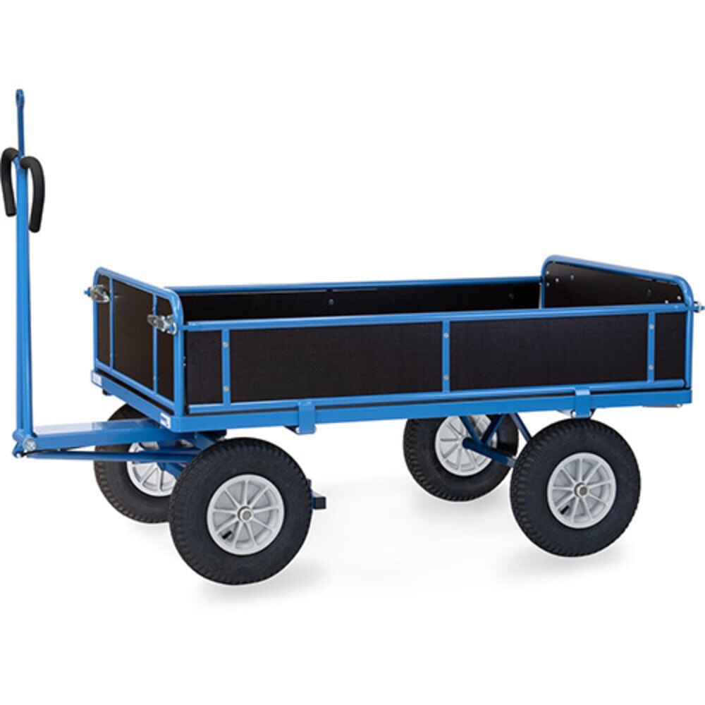 Produktabbildung: fetra® Handpritschenwagen mit Luft-Bereifung, Zugöse und 3 abklappbaren Wänden, HxBxL 1.130 x 825 x 1.560 mm, Tragkraft 700 kg