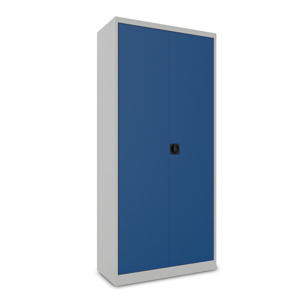 Steinbock® Flügeltürenschrank mit verzinkten Fachböden, HxBxT 1950 x 890 x 415 mm, lichtgrau/enzianblau Produktabbildung Nr. 2: Steinbock® Flügeltürenschrank mit verzinkten Fachböden, HxBxT 1950 x 890 x 415 mm, lichtgrau/enzianblau