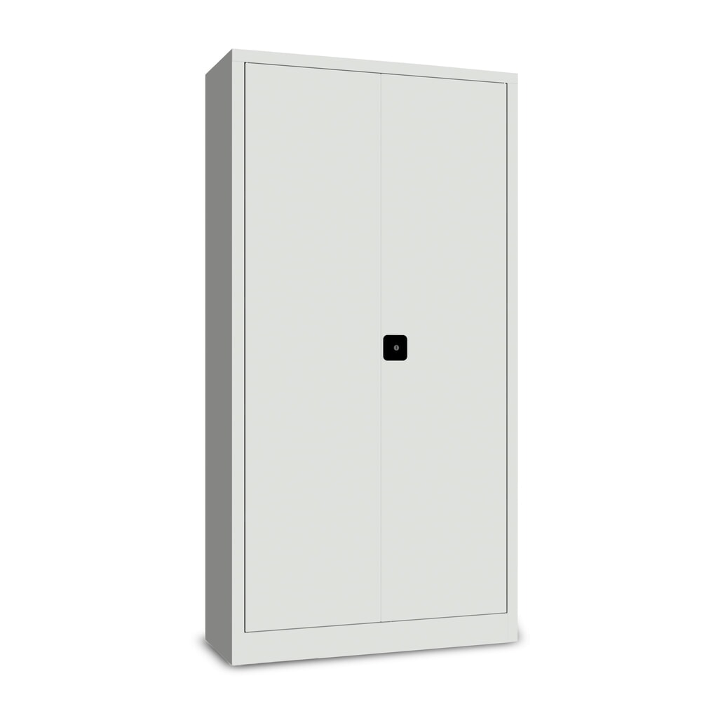 PAVOY Putzmittelschrank mit Trennwand, verzinkten Fachböden und Kleiderstange, HxBxT 1950 x 1000 x 400 mm, lichtgrau/lichtgrau Produktabbildung Nr. 2: PAVOY Putzmittelschrank mit Trennwand, verzinkten Fachböden und Kleiderstange, HxBxT 1950 x 1000 x 400 mm, lichtgrau/lichtgrau