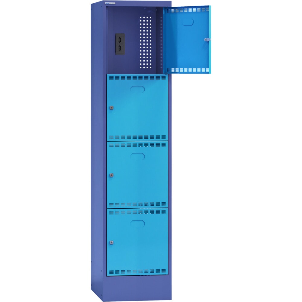 Produktabbildung: Thur Metall Akku-Ladeschrank mit Fächern, für E-Bike-Akkus, HxBxT 1790 mm x 415 mm x 580 mm, Key Lock, taubenblau/hellblau