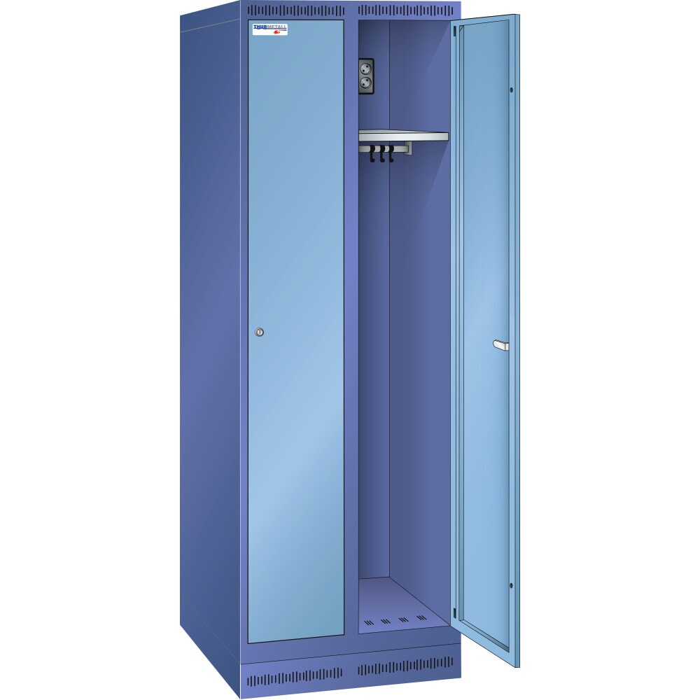 Produktabbildung: Thur Metall Akku-Ladeschrank mit Garderoben, HxBxT 1800 mm x 600 mm x 500 mm, Key Lock, taubenblau/hellblau