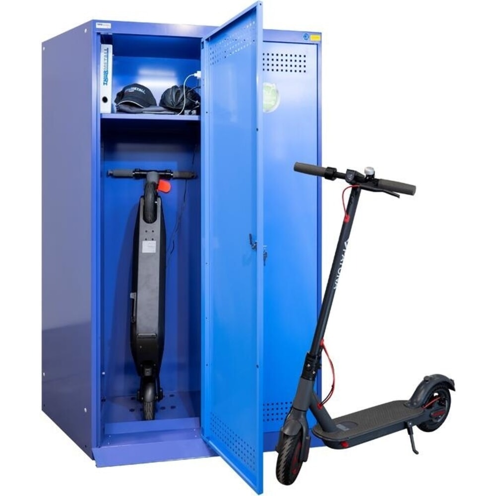 Produktabbildung Nr. 2: Thur Metall Akku-Ladeschrank für E-Roller/Scooter, HxBxT 1700 x 1000 x 500 mm, taubenblau/hellblau