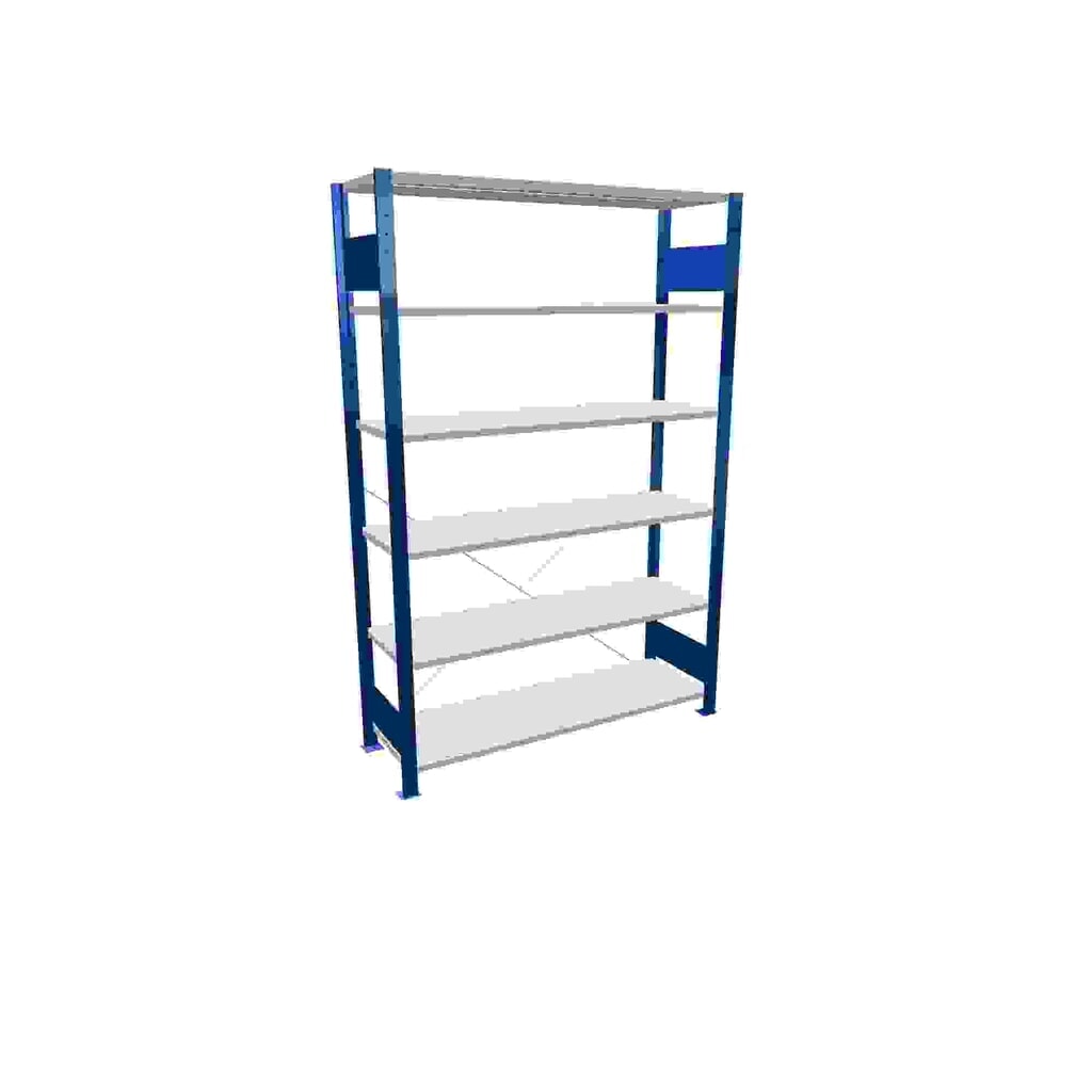 Produktabbildung: SCHULTE Fachbodenregal enzianblau/lichtgrau mit 6 Stahlblechböden, Fachlast 150 kg, HxBxT 2.000 x 1.360 x 436 mm
