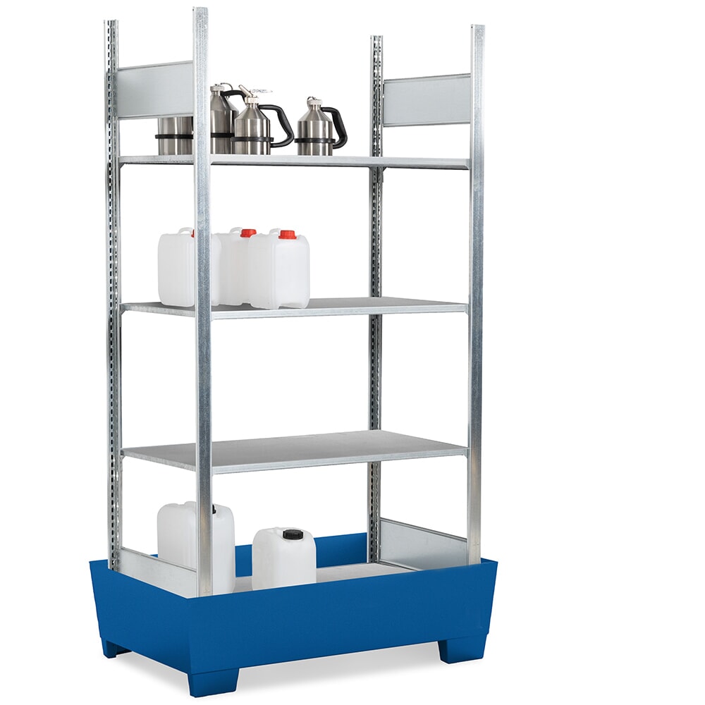 Produktabbildung: asecos® Gefahrstoffregal für gewässergefährdende und entzündbare Flüssigkeiten, mit Standwanne lackiert, 4 Gitterroste
