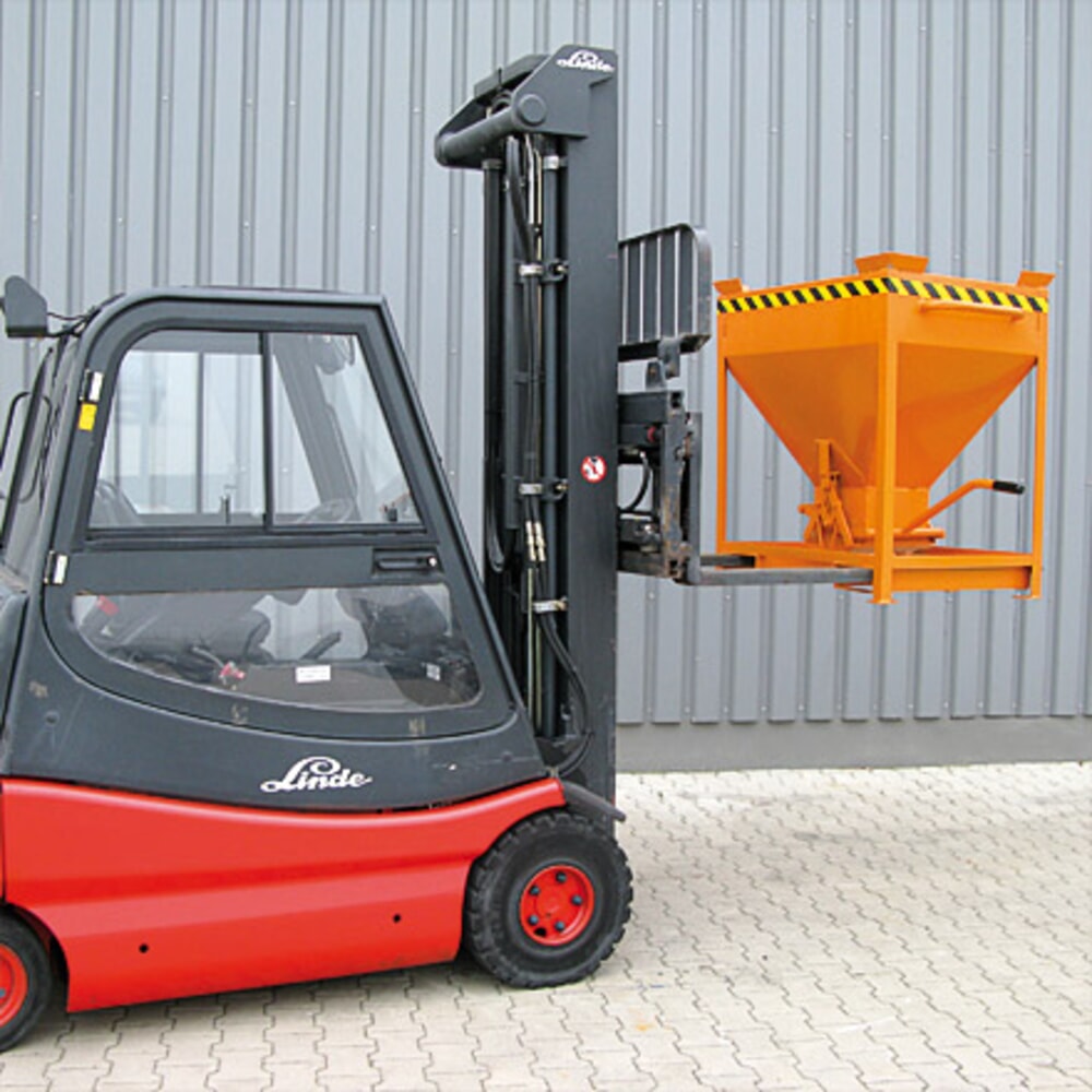 Produktabbildung Nr. 3: Eichinger® Silobehälter Einfahrtaschen und Kranösen, mittigem, per Hebel bedienbarem Auslauf, 300 LIter reinorange