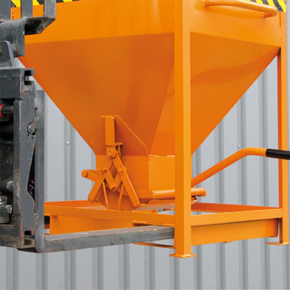 Produktabbildung Nr. 4: Eichinger® Silobehälter Einfahrtaschen und Kranösen, mittigem, per Hebel bedienbarem Auslauf, 300 LIter reinorange