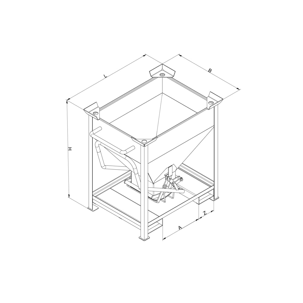Produktabbildung Nr. 6: Eichinger® Silobehälter Einfahrtaschen und Kranösen, mittigem, per Hebel bedienbarem Auslauf, 300 LIter reinorange