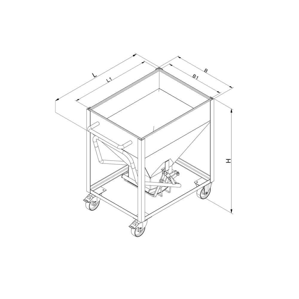 Produktabbildung Nr. 6: Eichinger® Silobehälter auf Rollen, mittigem, per Hebel bedienbarem Auslauf, 300 Liter, reinorange