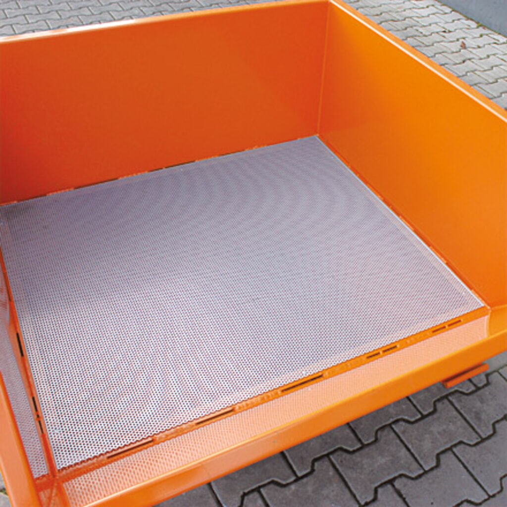 Eichinger® Spänebehälter mit Lochblech-Boden und Ablasshahn, 1000 kg, 300 Liter, reinorange Produktabbildung Nr. 6: Eichinger® Spänebehälter mit Lochblech-Boden und Ablasshahn, 1000 kg, 300 Liter, reinorange