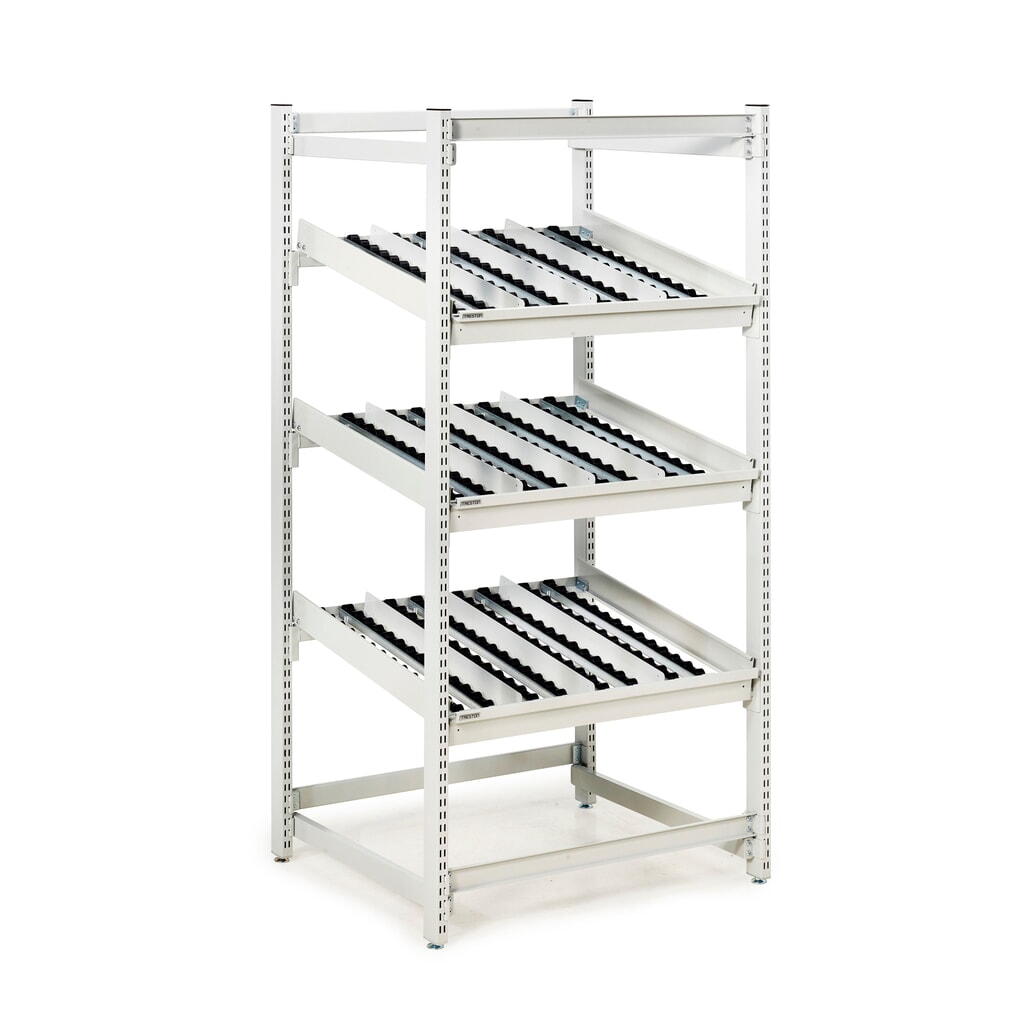 Produktabbildung Nr. 1: TRESTON FIFO-Regal, Fachlast 220 kg je Fachboden, ESD-Schutz, 3 Rollenebenen, HxBxT 1860 x 933 x 805 mm