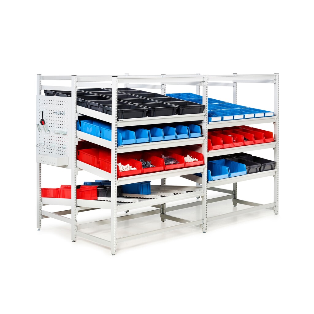 TRESTON FIFO-Regal, Fachlast 220 kg je Fachboden, ESD-Schutz, 3 Rollenebenen, HxBxT 1860 x 933 x 805 mm Produktabbildung Nr. 4: TRESTON FIFO-Regal, Fachlast 220 kg je Fachboden, ESD-Schutz, 3 Rollenebenen, HxBxT 1860 x 933 x 805 mm