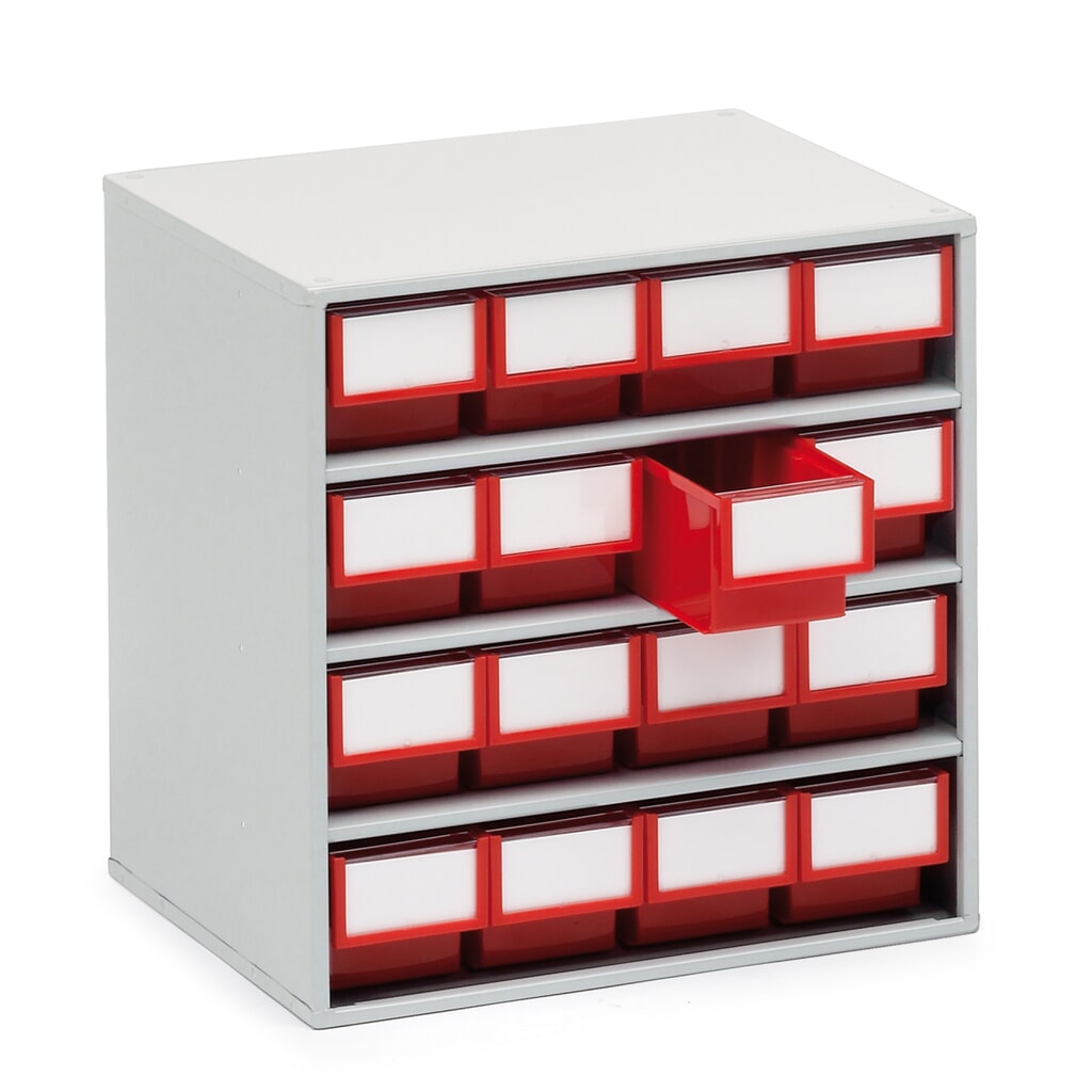 TRESTON Schubladenmagazin, 16 Schubladen, Tiefe 300 mm, rot Produktabbildung: TRESTON Schubladenmagazin, 16 Schubladen, Tiefe 300 mm, rot