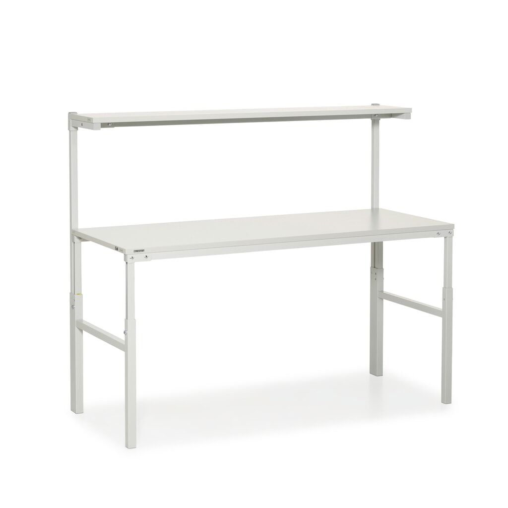 Produktabbildung: TRESTON Arbeitstisch mit Etagenbord, höhenverstellbar, TK 300 kg, BxT 1.800 x 900 mm