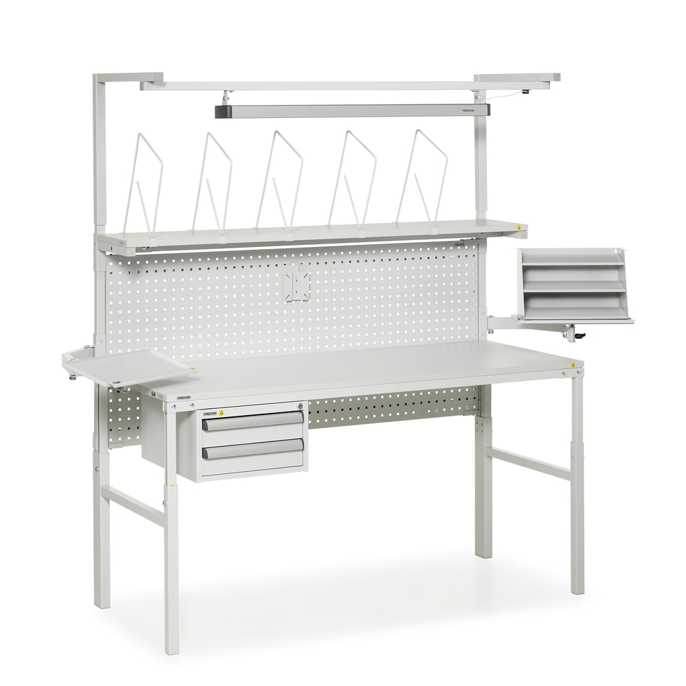 Produktabbildung Nr. 4: TRESTON Arbeitstisch mit Etagenbord, höhenverstellbar, TK 300 kg, BxT 1.200 x 700 mm