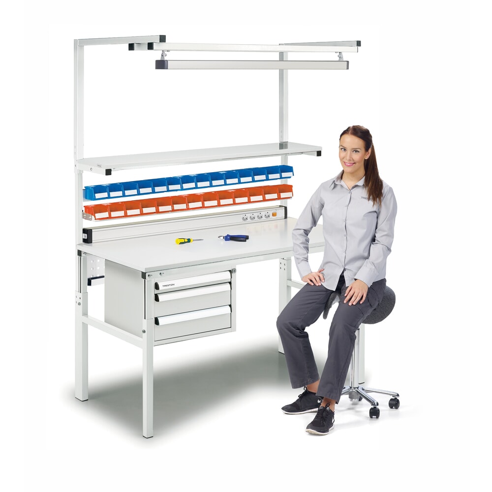 Produktabbildung Nr. 5: TRESTON Arbeitstisch mit Etagenbord, höhenverstellbar, TK 300 kg, BxT 1.200 x 700 mm