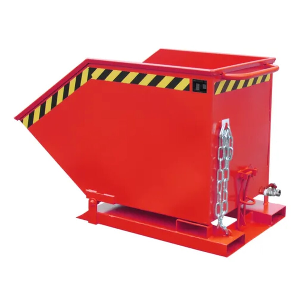 Bauer® Späne-Kippmulde, kastenförmige Mulde, lackiert, Volumen 0,25 m³, RAL 3000 feuerrot Produktabbildung: Bauer® Späne-Kippmulde, kastenförmige Mulde, lackiert, Volumen 0,25 m³, RAL 3000 feuerrot