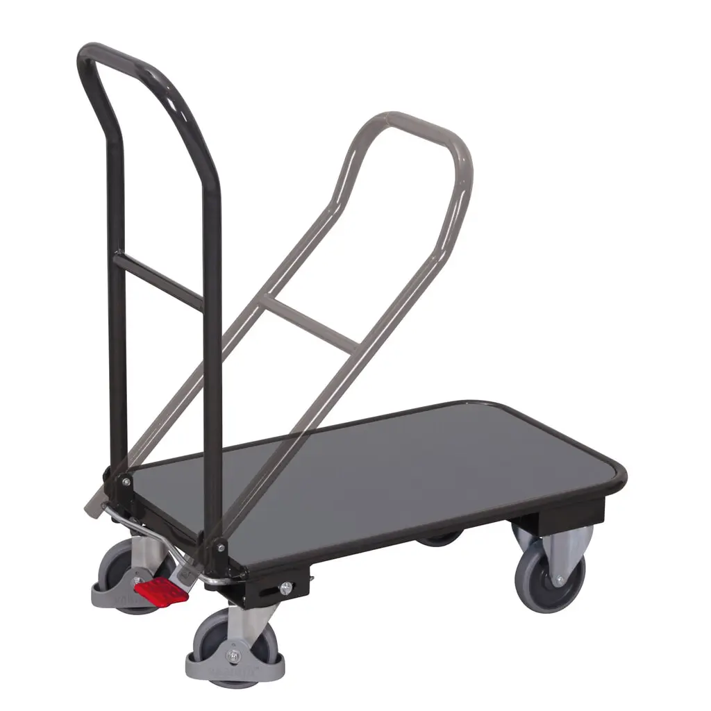 Produktabbildung: VARIOfit® Klappwagen, Stahlgestell, Holzwerkstoff-Ladefläche, EasySTOP®-Bremssystem, HxBxT 940 mm x 815 mm x 450 mm, anthrazitgrau