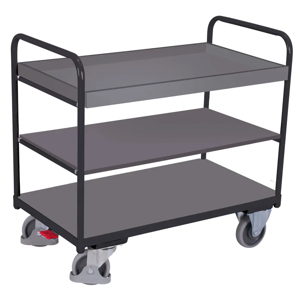 VARIOfit® Tischwagen, 2 Böden, 1 Tablett, HxBxT 990 mm x 910 mm x 500 mm, anthrazitgrau Produktabbildung: VARIOfit® Tischwagen, 2 Böden, 1 Tablett, HxBxT 990 mm x 910 mm x 500 mm, anthrazitgrau