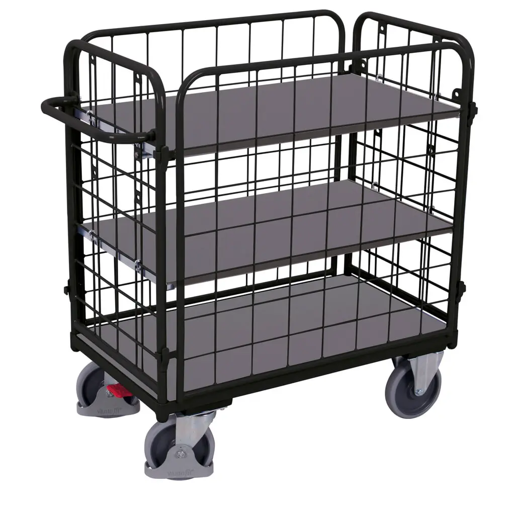 Produktabbildung: VARIOfit® Etagenwagen, 4 Gitterwände, 2 Etagen, HxBxT 1180 mm x 1040 mm x 540 mm, anthrazitgrau