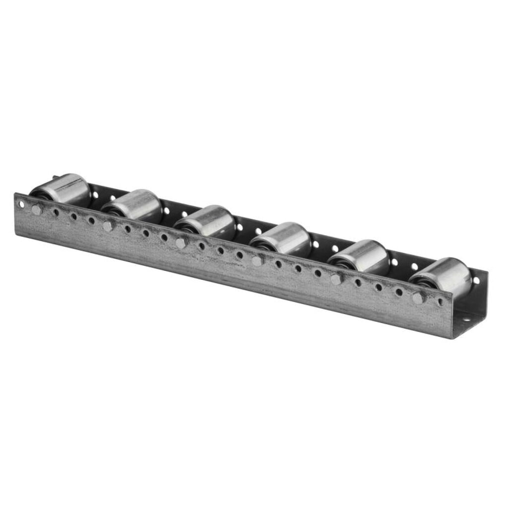 BS ROLLEN Paletten-Rollenschiene aus verzinktem Stahlblech, TK pro Rolle 150 kg, Teilung 130 mm Produktabbildung Nr. 1: BS ROLLEN Paletten-Rollenschiene aus verzinktem Stahlblech, TK pro Rolle 150 kg, Teilung 130 mm