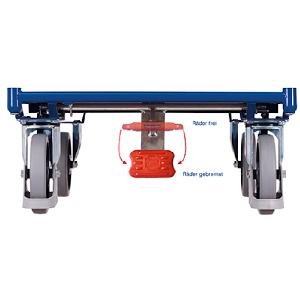 Produktabbildung Nr. 5: VARIOfit® Schiebebügel-Magazinwagen, Holzwerkstoff-Ladefläche, EasySTOP®-Bremssystem, HxBxT 990 mm x 950 mm x 500 mm, enzianblau