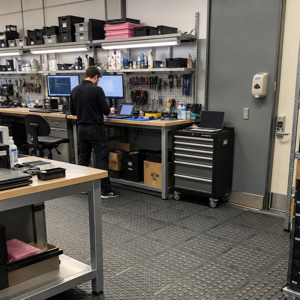 REBOURNE® Anti-Ermüdungsmatte H5, hochbelastbar, ESD-Ausführung, modulare Kachel, BxL 460 mm x 460 mm Produktabbildung Nr. 3: REBOURNE® Anti-Ermüdungsmatte H5, hochbelastbar, ESD-Ausführung, modulare Kachel, BxL 460 mm x 460 mm