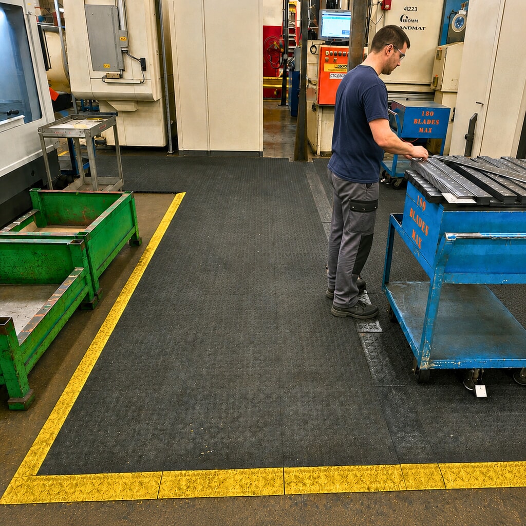 REBOURNE® Anti-Ermüdungsmatte H3, Antirutsch, Arbeitsplatz-Set mit 4 Randleisten, BxL 1120 mm x 1120 mm Produktabbildung Nr. 2: REBOURNE® Anti-Ermüdungsmatte H3, Antirutsch, Arbeitsplatz-Set mit 4 Randleisten, BxL 1120 mm x 1120 mm