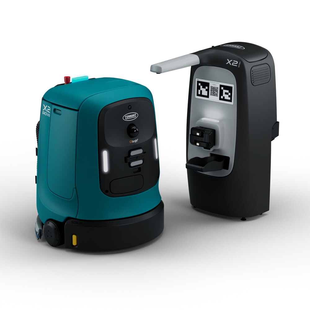 Produktabbildung: Tennant® Reinigungsroboter X2 ROVR SCRUB, kompakte Bauweise, mit KI-Unterstützung