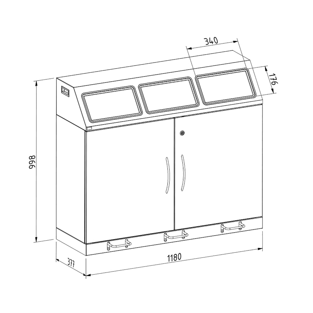 Produktabbildung Nr. 2: stumpf® Wertstoffsammler, 3x 70 Liter, mit Flügeltür und Inneneinsatz