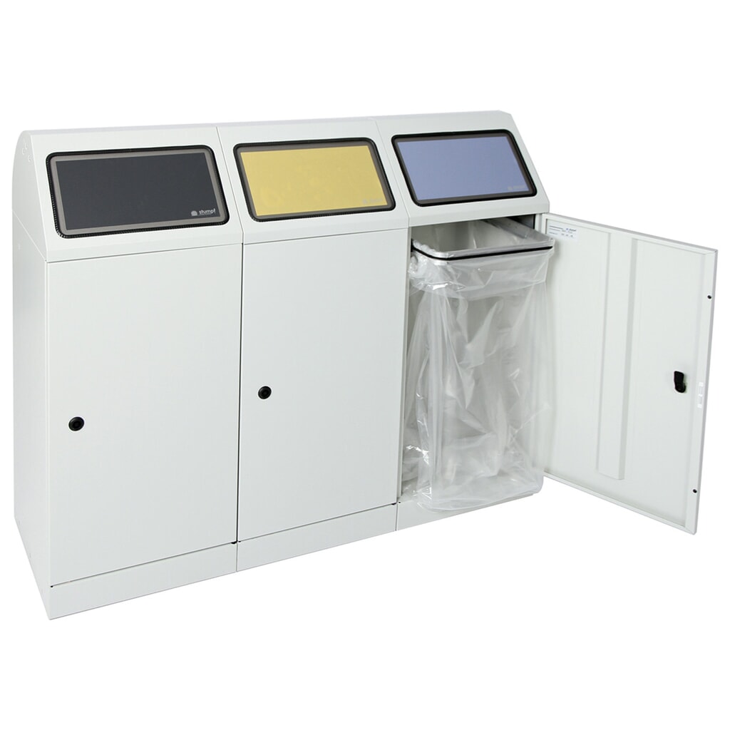 stumpf® Wertstoffsammler, 3x 70 Liter, mit Flügeltür und Abfallsackhalterung Produktabbildung Nr. 2: stumpf® Wertstoffsammler, 3x 70 Liter, mit Flügeltür und Abfallsackhalterung
